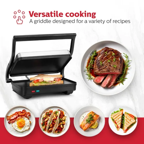 Miniatura 7 de Holstein Housewares Plancha Eléctrica para Tostar Sándwiches, Varios Snacks - Negro/Acero Inoxidable (260 x 170mm)
