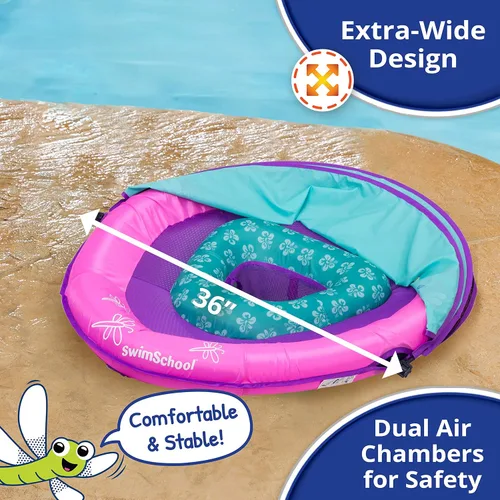 Miniatura 6 de SwimSchool Infant Baby Pool Floats, Free Swimming, Super Buoyant – Ages 6-24 Months – Multiple Colors/Styles – Adjustable Canopies and Seats, Splash