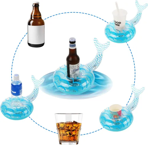 Miniatura 3 de LIYDE - Paquete de 6 soportes inflables para bebidas de sirena, flotadores flotantes para bebidas de piscina, soporte para bebidas para piscina