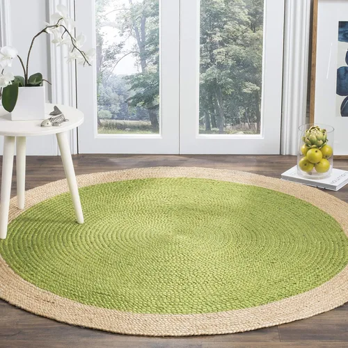 SAFAVIEH Alfombra redonda de 6 pies, colección de fibra natural, verde y marrón natural, yute hecho a mano, diseño de borde trenzado (NF801G)