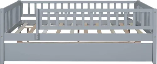 Miniatura 4 de P PURLOVE Sofá cama matrimonial con nido, marco de sofá cama con barandillas de valla, sofá cama de madera para niños, niñas y adolescentes jóvenes