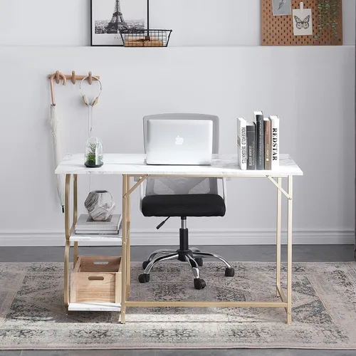 Miniatura 10 de Anivia - Escritorio para computadora de oficina en casa con 2 estantes de almacenamiento en el lado izquierdo o derecho, mesa de madera