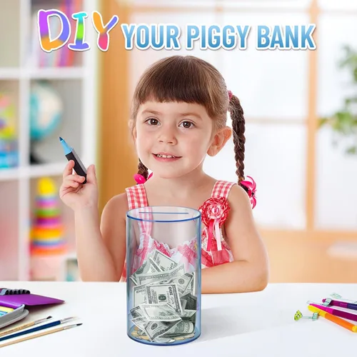 Miniatura 6 de hizgo Alcancía azul transparente para adultos y niños, tarro de ahorro de acrílico no penible, debe romperse para abrir, tamaño mediano