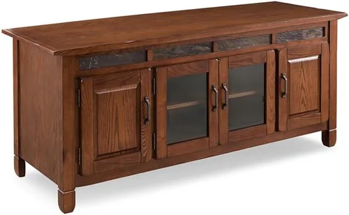 Miniatura 16 de Leick Home 82360 Soporte de TV de madera maciza Mission Oak de cuatro puertas para televisores de 65" Consola universal de TV para sala de estar