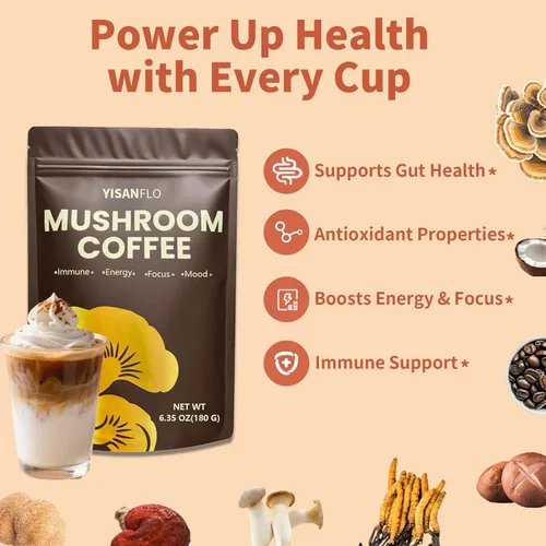 Miniatura 2 de Café de hongos, 6 hongos superalimentos y aceite MCT, 6.35 oz de café orgánico de hongos instantáneo para energía, concentración, apoyo inmunológico