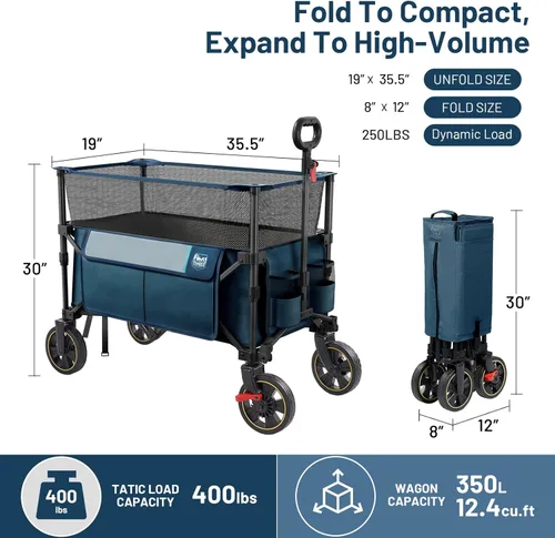 Miniatura 6 de Timber Ridge 350L Carro de Carga Plegable Extra Grande con Freno, Carros de Utilidad Plegables para Acampada al Aire Libre de Alta Resistencia
