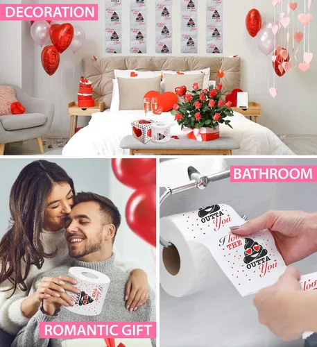 Miniatura 5 de Printed TP Papel higiénico impreso con texto en inglés "I Love You", divertido rollo de papel higiénico para broma, decoración de baño, regalo Rojo
