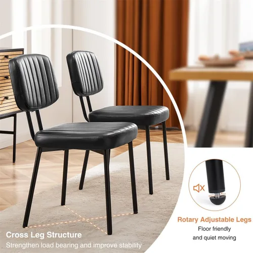 Miniatura 5 de Juego de 2 sillas de comedor, modernas sillas de cocina tapizadas de mediados de siglo con asiento acolchado de piel sintética y patas de metal