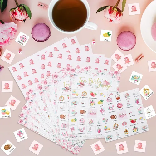 Miniatura 4 de Shappy 35 tarjetas de bingo para fiesta de té floral para 24 jugadores, juegos de bingo de flores, juegos de bingo, primavera para el día de San