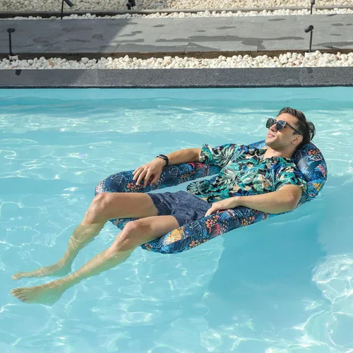 Miniatura 3 de FindUWill Flotadores inflables de piscina para adultos, cómodas sillas de piscina cubiertas de tela, tumbona de piscina de bronceado multiusos