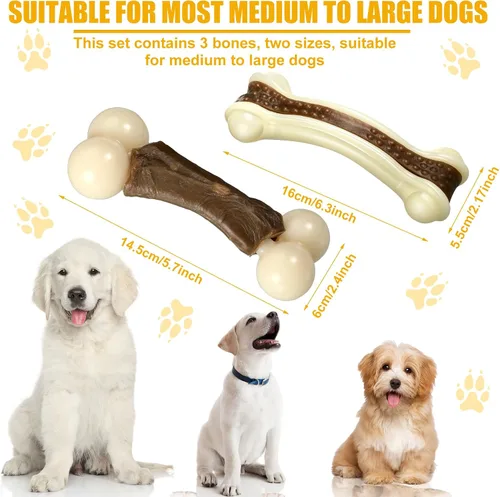 Miniatura 4 de Sosation Paquete de 3 juguetes masticables para masticadores agresivos, juguetes de hueso de nailon con sabor a carne de res, juguetes
