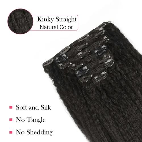Miniatura 3 de Sassina - Extensión de pelo humano lacio con ondas, con clip, 8A, doble trama, italiano, grueso, extensiones de 10-22 pulgadas, 4.23 oz, 7