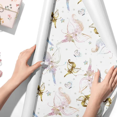 Miniatura 2 de TAKEALOOKO Papel de regalo de hadas de cuento de hadas – 12 piezas de papel de regalo de fantasía de niñas del bosque para cumpleaños y baby shower