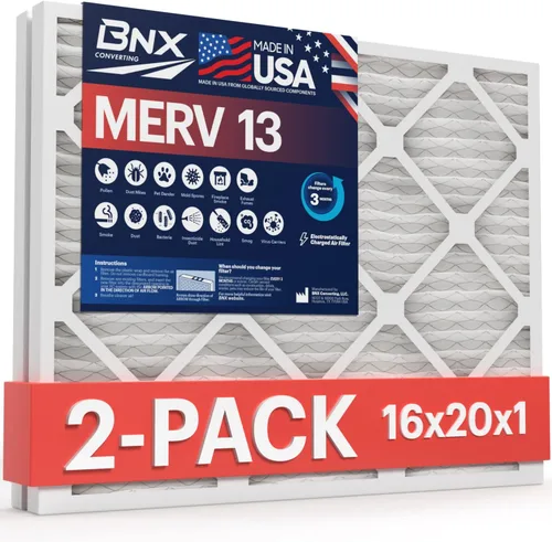 BNX TruFilter - Filtro de aire para horno de CA MERV 13 de 16 x 20 x 1 pulgadas (paquete de 2) - Fabricado en Estados Unidos - Filtros de aire