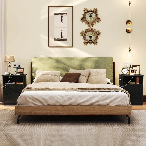 Miniatura 7 de TC-HOMENY Mesa auxiliar estrecha con estación de carga, mesa auxiliar, tapa abatible, estante y puertos USB mesita de noche para sala de estar