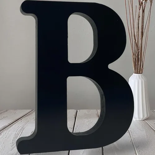 AOCEAN Letras de madera negra de 12 pulgadas, letras de madera sin terminar para Halloween, letras decorativas de pie en rodajas, decoración de B