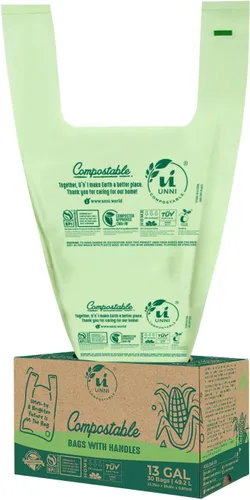 Miniatura 5 de UNNI Bolsas de basura compostables de 3 galones con asas de corbata, 100 bolsas pequeñas de compost de cocina para basura de encimera, certificadas
