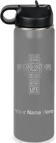 Miniatura 18 de LaserGram Botella de agua personalizada, versículo bíblico John 3-16, acero inoxidable de doble pared aislada al vacío con popote superior, regalo