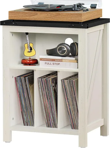 Miniatura 7 de Joaxswe Soporte para tocadiscos con almacenamiento de discos de vinilo, capacidad para hasta 160 álbumes, mesa giratoria grande de madera, estante