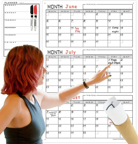 Calendario grande de borrado en seco de 3 meses para pared, 36 x 24 pulgadas, calendario de pizarra blanca de tres meses sin fecha para oficina