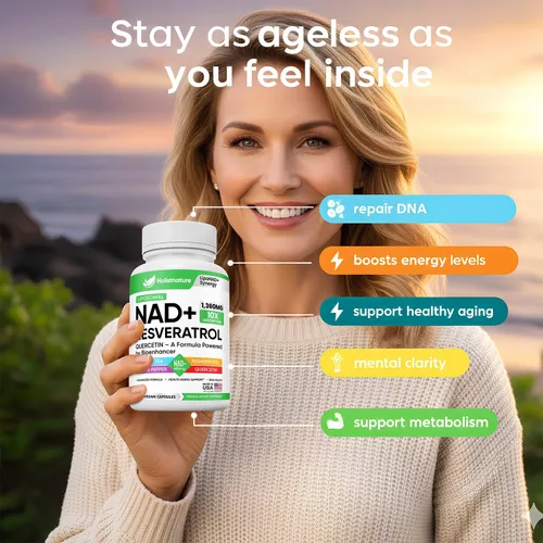 Miniatura 3 de Suplemento NAD+, 1,360 mg de fuerza máxima liposomal Resveratrol, quercetina, té verde Energía celular y envejecimiento saludable para hombres