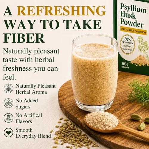Miniatura 5 de Polvo natural de cáscara de psyllium con hinojo y cardamomo - Mezcla de fibra en polvo, sin sabor, a base de plantas, sin OMG, 7.05 oz