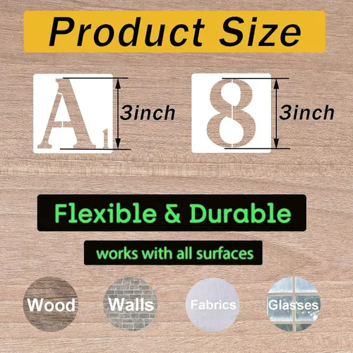 Miniatura 2 de Plantillas de letras de 3 pulgadas, plantillas de manualidades, 42 plantillas de dibujo de alfabeto de plástico reutilizables para pintar en madera