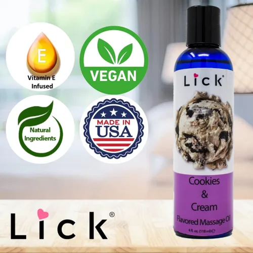 Miniatura 5 de Lick Aceite de masaje con sabor a galletas y crema, aceite de masaje comestible de postre cremoso con aceite de almendras dulces y vitamina E