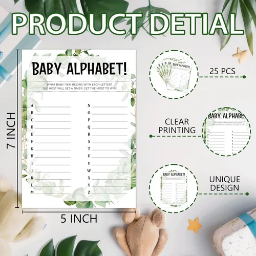 Miniatura 2 de Greenery - Tarjetas de juego de eucalipto para baby shower, suministros de fiesta de revelación de género de la selva tropical, diseño neutro