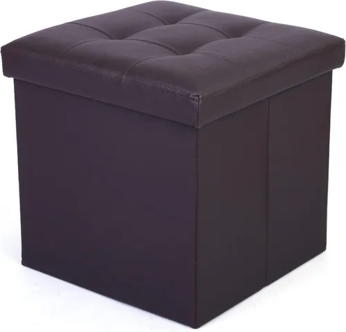 Miniatura 12 de LotFancy Otomana de almacenamiento, taburete plegable para reposapiés, banco pequeño de cuero de 13 x 12 x 12 pulgadas con almacenamiento, soporta