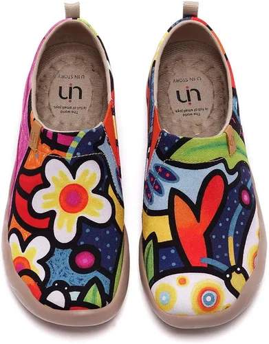 UIN - Zapatos deportivos informales tipo mocasines para mujer, diseño tejido con estampado artístico, sin cordones, cómodos y suaves para caminar