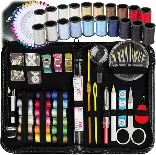 ARTIKA Kit de costura para adultos y niños – Pequeño juego para principiantes con hilo multicolor, agujas, tijeras, dedal y clips – Kits de