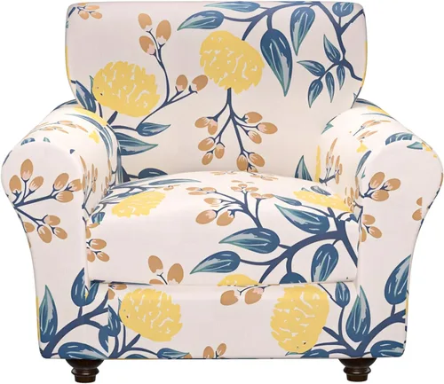 Miniatura 63 de Fundas elásticas para silla, fundas elásticas para sillón de 2 piezas, fundas de sofá lavables con diseño floral para sillón, protector de muebles