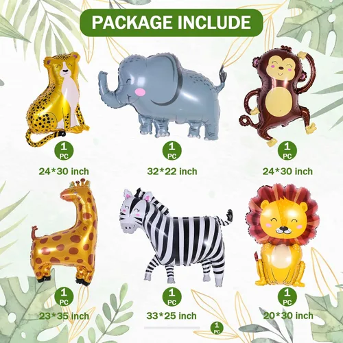 Miniatura 2 de 6 globos gigantes de animales de safari de la selva, mono, elefante, cebra, leopardo, león, jirafa, globos de aluminio para Wild One, zoológico, 6