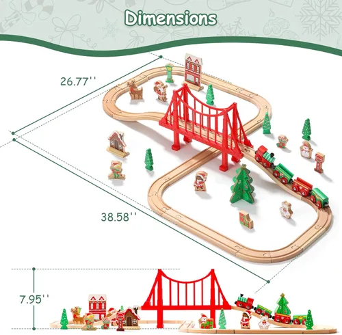 Miniatura 7 de SainSmart Jr. Juego de tren de madera de 50 piezas, tren de juguete con exquisita caja, juego de pista de tren de madera apto para las principales