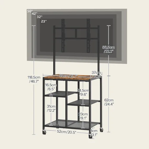 Miniatura 2 de HOOBRO Soporte de TV pequeño con ruedas y soporte para televisores de 50 pulgadas, soporte móvil de TV móvil con estantes de almacenamiento, pequeño