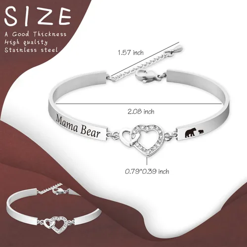 Miniatura 8 de BOSATE Pulsera Mama Bear – Regalos para nueva mamá, joyería de oso polar, joyería de dulce familia