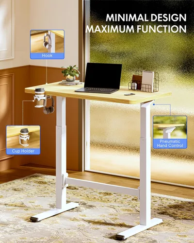 Miniatura 5 de FLEXISPOT H7 Plus - Escritorio de pie ajustable con resorte de gas, estación de trabajo móvil con rueda, escritorio inalámbrico para habitación