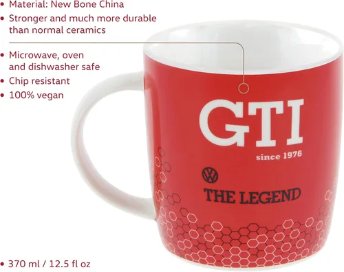 Miniatura 2 de BRISA VW Collection - Taza de cerámica para café, té y capuchino, diseño GTI Golf (12.5 fl oz/12.5 fl oz/GTI The Legend/rojo)