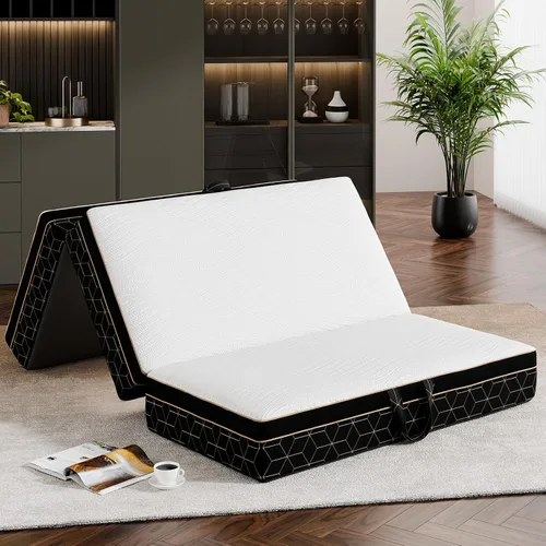 Miniatura 11 de GEMBED Colchón de espuma viscoelástica de tres pliegues tamaño individual, colchón plegable portátil de 4 pulgadas con asa y funda lavable, cama