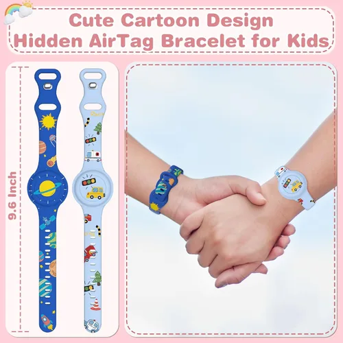 Miniatura 2 de Paquete de 2 pulseras impermeables de AirTag para niños, lindo soporte de AirTag de dibujos animados para niños, silicona suave, cobertura completa