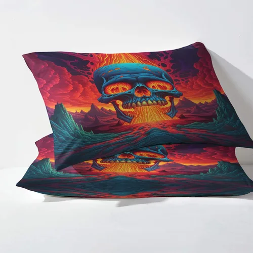 Miniatura 3 de Juego de sábanas de calavera tamaño individual, sábanas góticas, sábanas y fundas de almohada estampadas de 3 piezas, sábana bajera ajustable