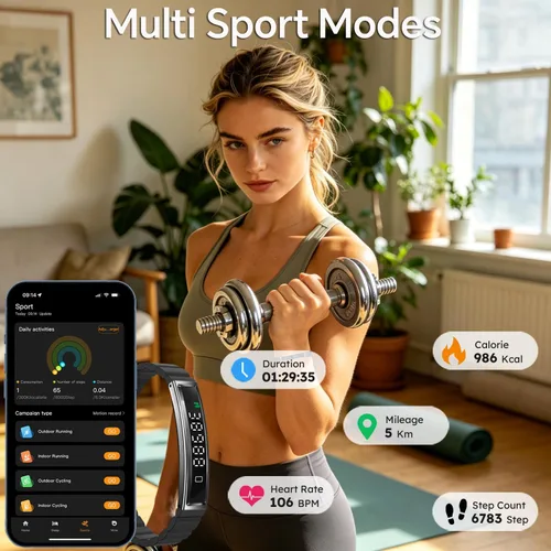 Miniatura 5 de Pulsera inteligente de fitness, monitor de ritmo cardíaco, monitor de actividad del sueño, contador de pasos, calorías, podómetro, impermeable, Negro