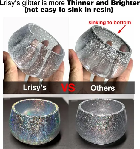 Miniatura 2 de Lrisy - Polvo holográfico de purpurina extrafina con tapa agitadora, lentejuelas con purpurina para resina epoxi, slime, vasos, uñas y artes