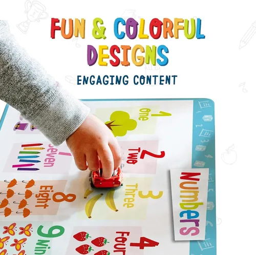 Miniatura 3 de Merka Paquete de 4 manteles individuales educativos para niños y niños pequeños, reutilizable, lavable con agarre seguro en la parte trasera