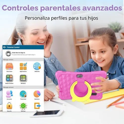 Miniatura 4 de aiprotablet Tableta para niños, tableta Android 15 de 7 pulgadas para niños, 8 GB+32 GB 1 TB expandir, tabletas de cuatro núcleos para niños Rosa