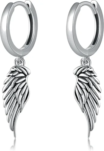 JERWLI Aretes de ala de ángel de plata de ley 925 con alas de ángel demonio, aretes de gota para mujeres y hombres, Plata de ley, No es una piedra