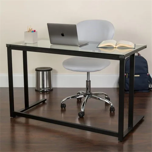 Miniatura 2 de Flash Furniture Singleton - Escritorio de cristal con marco de metal con pedestal negro