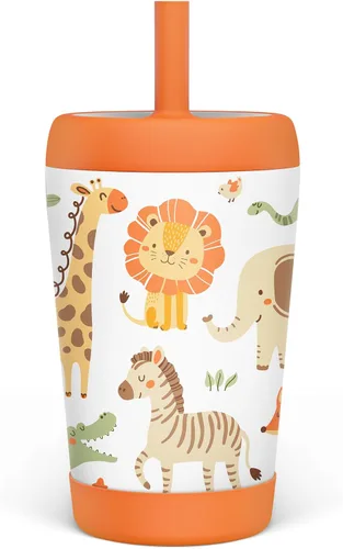Miniatura 19 de Vaso de acero inoxidable aislado para niños con popote de silicona, taza para sorber de 12 onzas para niños (alfabeto)