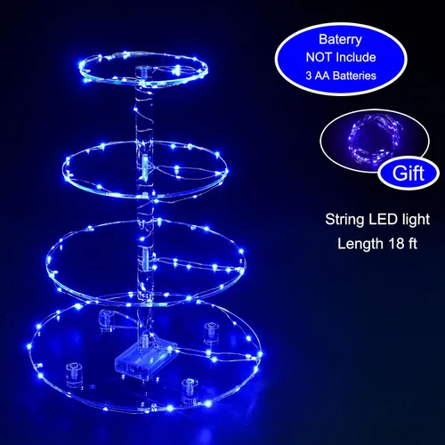 Miniatura 2 de Soporte para Cupcakes, Soporte Redondo para Cupcakes de 4 Niveles con Tira de Luces LED, Torre de Exhibición de Cupcakes de Acrílico para Bodas, Azul